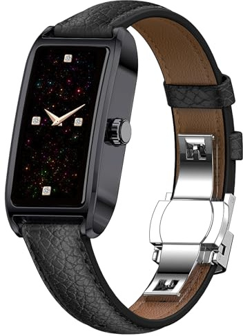 Reloj de fitness para mujer, correa de cuero, carcasa de aleación, monitor de frecuencia cardíaca, monitor de sueño, podómetro, contador de pasos, impermeable, elegante, reloj inteligente para mujer