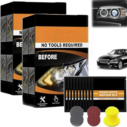 Kit per il ripristino dei fari, salviette pulisci fari – Kit completo di lucidatura e protezione delle lenti per rimuovere ossidazione, foschia e ingiallimento per fari auto (2)