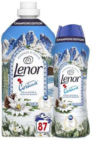 Lenor Ammorbidente Lavatrice Concentrato, 87 Lavaggi + Lenor Profumatore Bucato Perle Profumate 495gr, Cortina, Stella Alpina e Muschio Bianco, Freschezza continua fino a 12 settimane nel guardaroba