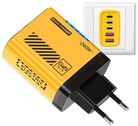 240 Watt Tipo -c Charger Quick Charger - Uscita USB con illuminazione, caricabatterie 3PD intelligente per smartphone, laptop, tablet | Adattatore aggiuntivo compatto