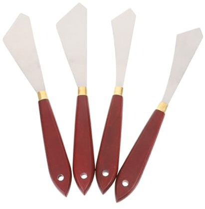 Didiseaon Set 4 Pezzi di Spatole da Disegno in Acciaio per Pittura a Olio, Raschietti per Pittura Artistica Impugnatura in Legno, Strumenti per Mescolare Pigmenti su Tela per Artisti e Pittori