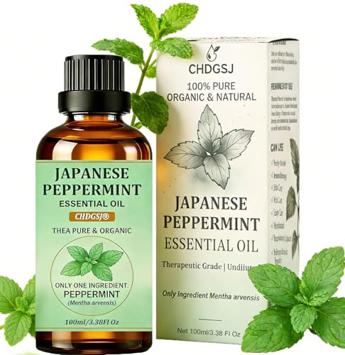 100% Pure Organic Japanese Peppermint Essential Oil, USDA Natural Food & Therapeutic Grade for Aromatherapy, Skin Hair Scalp Care, Massage - Can Diffusers, Home Cleaner, Relaxtion, Aid Mood - 100ml