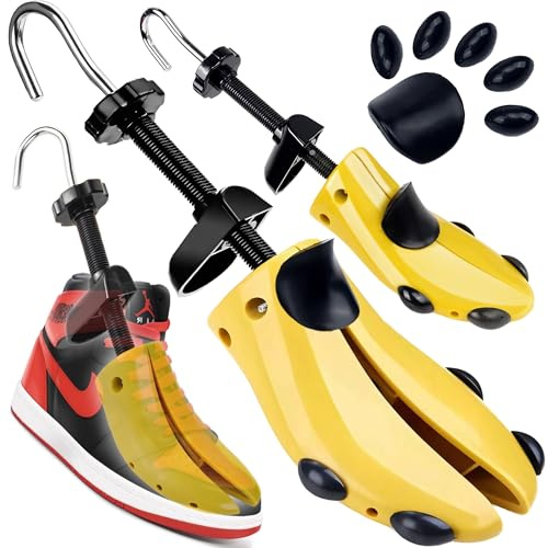 Retoo 2 tenditori per scarpe in legno, regolabili a 4 vie, per uomo e donna, 40-47, con parti in metallo e molla a spirale, con inserti per alluce e punti di pressione