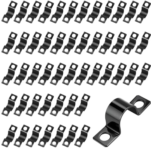 Aililong 50 pièces Serre-câbles Robustes pour Le vissage – Colliers de Serrage en U Noirs, Fixation de clôture à Double Barre, pour câble électrique, tuyaux vides 5 mm et Pipeline