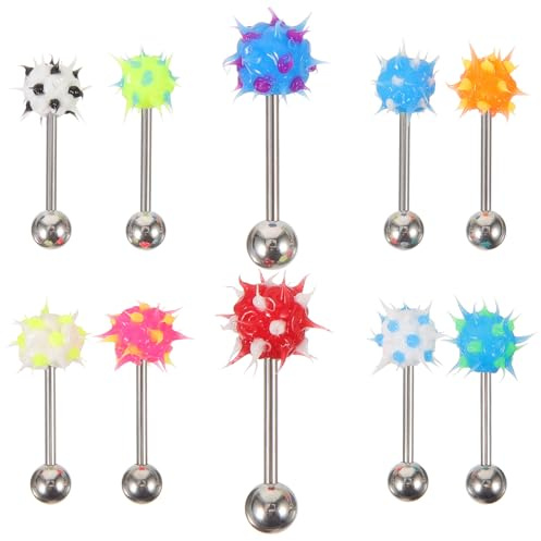 TIKODIDA Lot de 10 Piercings Langue en Acier Inoxydable et Silicone Bijoux Piercing Langue Élégants Design Créatif et Confortable Couleur Aléatoire