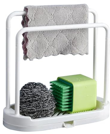 Soporte de esponja de cocina, colgador de paños de cocina, soporte organizador para esponja, paño de platos, trapo, cepillo, almacenamiento y organización de fregaderos