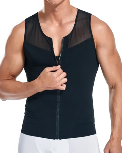 Men's Shapewear Compression Vest Slimming Undershirt with Zip L,Black