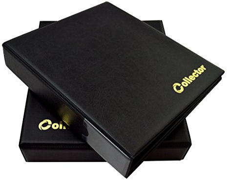 COLLECTOR Album di Monete con Custodia da Collezione, per Monete di Varie Dimensioni - con Diverse Pagine munite di divisori con Elenco Album con Etui per 221 Monete Nero