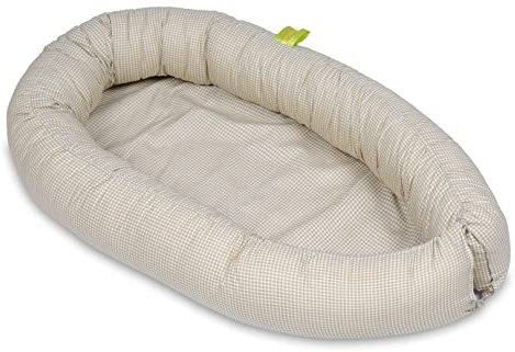 Velinda Riduttore,nido,culla,culletta,bozzolo per letto,neonato,100% cotone (motivo: quadretto beige)