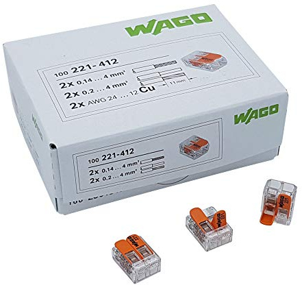 200 Stück Wago 221-412 Verbindungsklemme 2 Leiter mit Betätigungshebel 0,2-4 qmm kleine Bauform, transparent