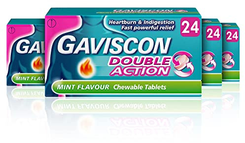 Gaviscon Double Action For Heartburn & Indigestion Relief, 4 Packs Of 24 Tablets, Total 96 - Fast-Acting, Soothing Mint Flavor, Effective Digestive Support