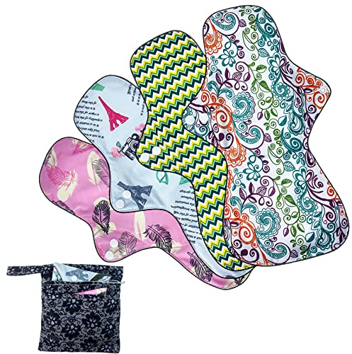 ZCOINS Extra Lang & Breit Waschbare Stoffbinden, 4er Set XL (34cm), Wiederverwendbare Nachtbinden, Stoffbinden für starke Regelblutung, Auslaufsicheres Design mit Nassbeutel