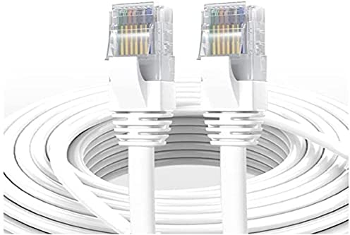 Elfcam® - 50m Cat7 Câble Réseau Ethernet RJ45, LAN/WLAN Câble Cat 7 Paire Torsadée Blindée SFTP 100% Cuivre, Rond, Blanc (50M)