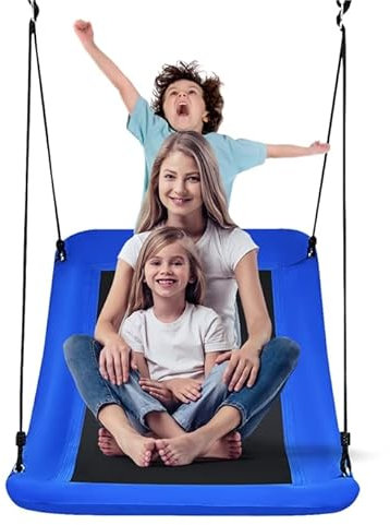 COSTWAY Balançoire Extérieur Rectangulaire 83 x 155 cm, Siege Balançoire pour Enfant et Adulte, avec Cordes de Suspension Réglables Charge Max 150 kg pour Parc, Arbre (Bleu)