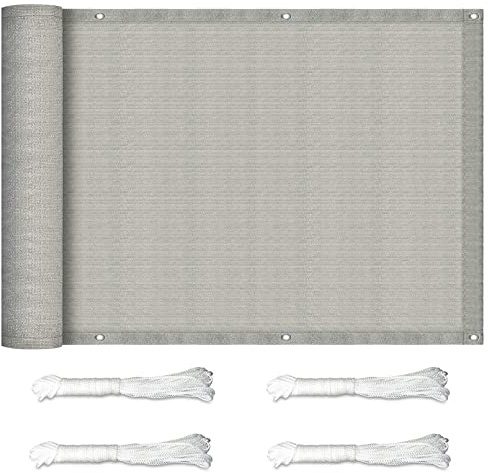 Balcony Privacy Screen 0.65x6m Screen Cover Privacy Shield Protector HDPE UV Protection with Eyelets and Cord and Cable Ties Attached for Yard Lawn Pergola Decking Pool Patio, Light Gray