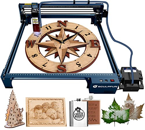 SCULPFUN S30 Pro Laser Graviermaschine, 10W laser Ausgangsleistung, mit Automatischer Luftunterstützung, 0,06 * 0,08mm komprimierter Punkt, Laserschneider und Graviermaschine für Holz, Metall, Glas