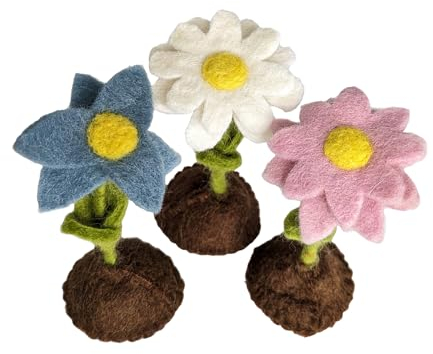 your castle 3er Set Aurelia Blumendeko aus Filz Filzblumen auf Sockel handgearbeitet, fairer Handel, nachhaltige Deko aus Filz, realistische Kunstblumen, Filzblüten, H: ca. 11 cm