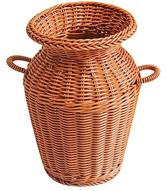 Uposao Vaso In Rattan Intrecciato, Vaso Di Fiori Secchi Multiuso Vaso Decorativo Vaso Vintage Vaso In Vimini Intrecciato Cesto Portaoggetti Per La Casa, 14cmx24cm