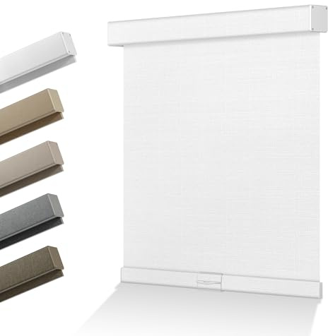 HOTSOON Blackout Linen Roller Shades for Windows Cordless Room Darkening Roller Blinds Easy to Install with Cassette Valance Custom Window Shades for Home Office Living Room White, Custom Size