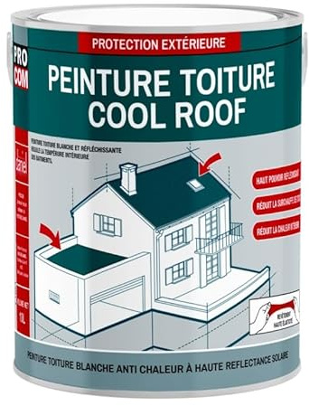 PRO COM Cool roof - Peinture toiture anti chaleur, peinture blanche réfléchissante 2.5 litres