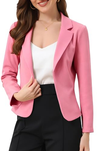 Allegra K Mujer Blazer de Negocios Frente Abierto Informal Trabajo Chaqueta de Traje Corto Rosa Oscuro L