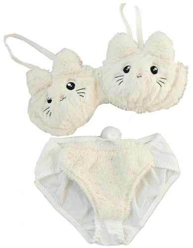 Inverno limitato Giapponese Ragazza Morbida Ragazza Ragazza Peluche Biancheria Intima in Cotone Carino Anime Cartoon Gatto Orecchie Studente Peluche Senza Anello in Acciaio Set Reggiseno (Colore : bi