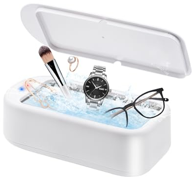 Mcbazel 640ML Limpiador Ultrasónico Carga USB, hasta 50000Hz Máquina de Limpieza Ultrasónica para el Hogar con 2 Configuraciones de Temporizador para Joyas/Gafas/Correa de Reloj - Blanco