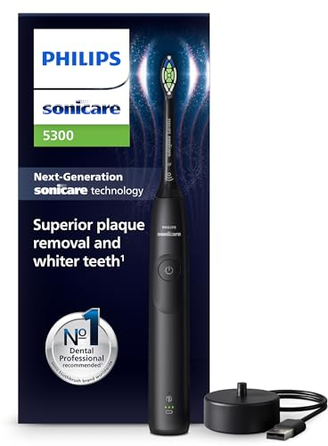 Philips Sonicare 5300 elektrische Zahnbürste, Schallzahnbürste mit 2 Intensitätsstufen, Andruckkontrolle, EasyStart, Smartimer und BrushPacer, Schwarz, Modell HX7101/01 [Neue Technologie]