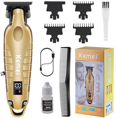 KEMEI 2293 Tagliacapelli Professionale per Uomo Tagliacapelli Zero Gapped per Barbiere con Lama T, Ricaricabile a Batteria, Oro