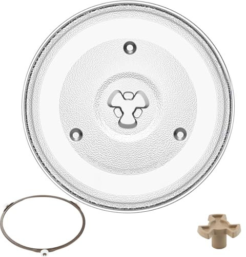 LOSYHU 270mm Microwave Turntables Glass Plate, Microwave Plate Replacement with 3 Fixers, Microwave Glass Plates with Turntable Ring and Support, Glass Turntable Plate for Panasonic Microwave Oven