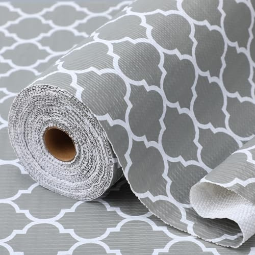 Insigoo Drawer Liners, Shelf Liners for Kitchen Cupboards, Non Slip Mat Non Adhesive Cabinet Mat Waterproof, 30x300cm Protector Lining Paper for Drawer, Bedroom Wardrobe, Shoe Racks, Grey and White