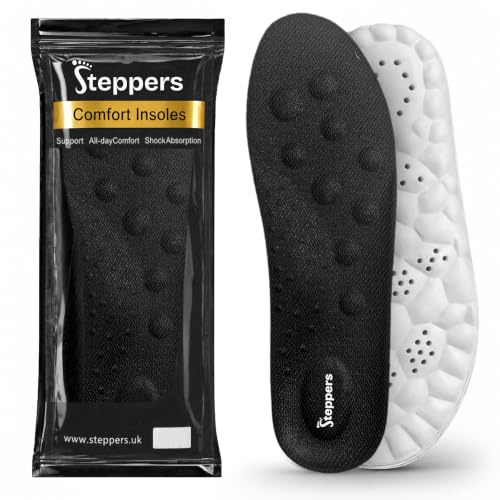 Original Steppers Insoles, 2026 4D Steppers Comfort Boosting Massage Insole, Memory Foam Thermal Insoles, Comfy Insole with Arch Support for Men and Women (Black, Large (EU 43-44))