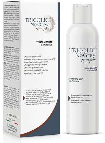 Tricolic NoGrey | Shampoo Colorante per Capelli Grigi e Bianchi | Azione Riflessante e Tonalizzante Graduale | Formula Delicata | 150 ml