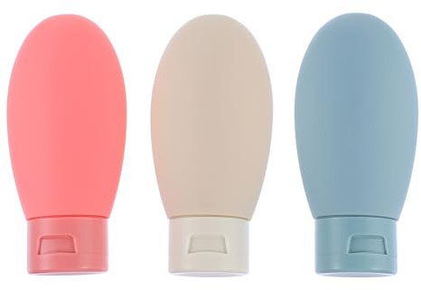 BESTYASH Lot de 3 set de Bouteilles de Voyage 60 Ml en Silicone Souple sans Odeur Étanches et Rechargeables pour Cosmétiques et Gels Kit Portable pour Voyage et Rangement Pratique