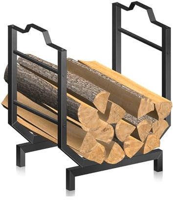 D·Philok Heavy Duty Firewood Rack, Indoor Outdoor Log Holder with 8mm Thickened Metal Frame, Ergonomic Handle, Non-Slip Rubber Sole, 120 Pounds Capacity, 17.05 x 13.1 x 20 Inches, Black