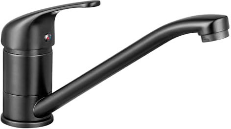 CECIPA Rubinetto Lavello Cucina Nero, Miscelatore Cucina Monocomando 360° Girevole, Rubinetto Cucina con Regolazione Caldo/Freddo, Design Moderno, Risparmio Idrico