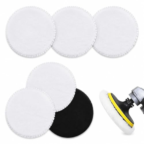 6 tamponi per lucidatura da 150 mm, di alta qualità, in lana d'agnello, per auto, mobili, acciaio inox, compatibili con avvitatore a batteria, smerigliatrice angolare, bianco
