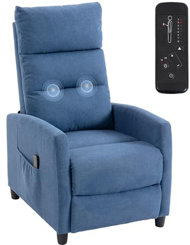 HOMCOM Poltrona Massaggiante Reclinabile Manuale 160°, 2 Punti di Massaggio e Poggiapiedi, Poltrona Relax Imbottita in Ciniglia, con Telecomando, Tasche Laterali, per Casa Ufficio, Blu Scuro