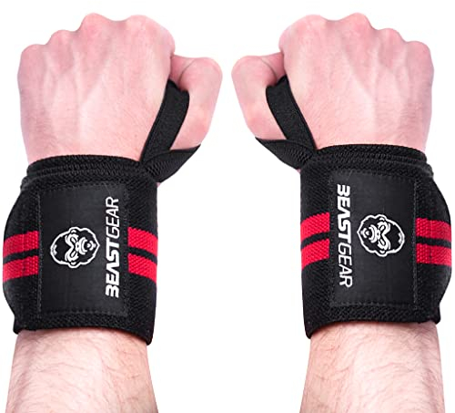 Beast Gear Handgelenk Bandagen Fitness (2 St.) - Gym Zubehör - Wrist Wrap Handgelenkbandage - Zughilfen Krafttraining - Bandage Handgelenk, Handgelenkstütze für Boxen, Bodybuilding, Kraftsport
