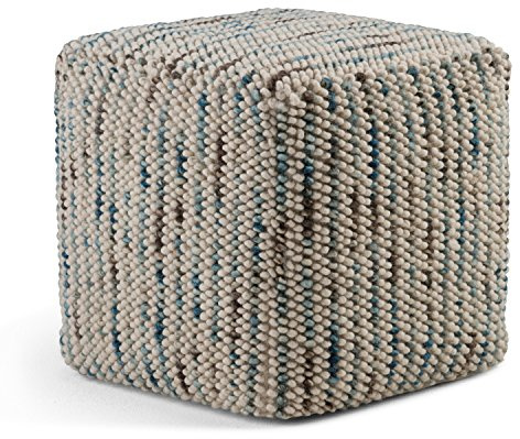 SIMPLIHOME Zoey Cube Pouf – 18 inch Wide Upholstered Wool and Cotton Ottoman in Multi-Color, Boho Woven Footstool or Extra Seating for Living Room, Bedroom, or Kids Room, Assembled