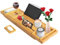 Todeco - Vassoio Vasca da Bagno, Ripiano in Vasca da Bagno in Legno - Materiale: bambù - Dimensione: 109 x 23 x 3,8 cm - Dotato di 2 Supporti Rimovibili e 1 Porta-Sapone, Panno Nero