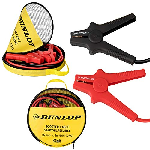 Dunlop - Cable de arranque (12 V/24 V, 3 m de longitud, sección transversal de 16 mm², terminales polares totalmente aislados, según DIN 72553, cable de puente sin enredos, seguridad probada GS,