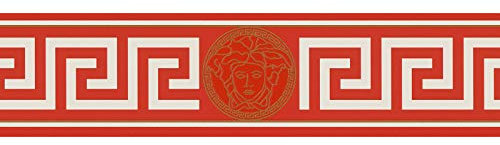 Bordi carta da parati damascata barocca Argento Rosso 935221 93522-1 Versace Versace 1 | Argento/Rosso | Rotolo (5,00 x 0,13 m) = 0,65 m²