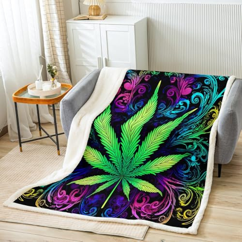Feelyou Marijuana Weed Fleece Blanket - Cannabis Leaf Sherpa for Sofa, Couch, Bed - Trippy Leaf Decor Plush Ultra Soft Fuzzy for Kids, Adults, Baby - 30x40
