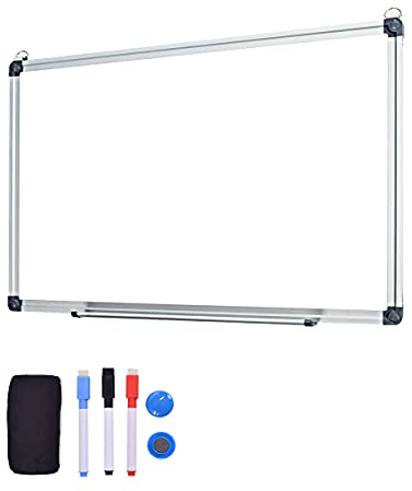 GIANTEX Vit magnetisk tavla med aluminiumram, raderbar whiteboard med pennhållare, markörer, raderare och magneter, för skola, hem, kontor (50 x 35 cm)