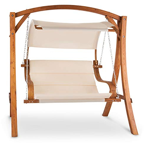 blumfeldt Gartenschaukel - Hängesessel, Hollywoodschaukel, 110 cm Sitzfläche, praktisches Sonnendach, robuste Edelstahl-Ketten, witterungsbeständig, bis 250 kg belastbar, beige