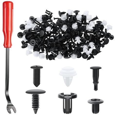 URAQT Rivet Clips Plastique, 130PCS Rivets Plastiques Fixation de Protection avec Multi Formes et Tailles Universel pour Auto Voitures Panneaux de Portes, Clip Voiture avec Outil Démontage(Noir,Blanc)