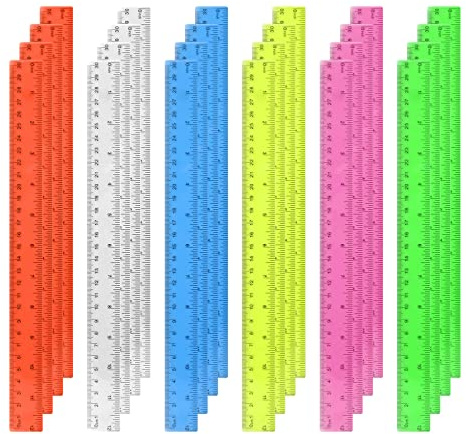 24 Pack 30cm Plastic Rulers 12 Inches Colourful Transparent Rulers with Inch and Metric for Kids School Students Classroom Office