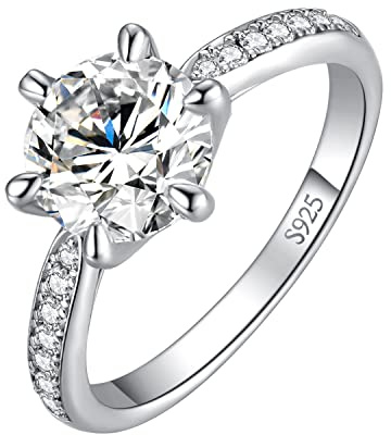 JewelryPalace Classic 3ct Cubic Zirconia Solitaire Engagement Rings for Women, 925 Sterling Silver White Gold Promise Ring for Her, Round Cut Simulated Diamond Anniversary Wedding Rings Size 6