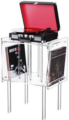 solaround Soporte para tocadiscos acrílico, con almacenamiento de vinilo, mesa auxiliar de acrílico (Claro)